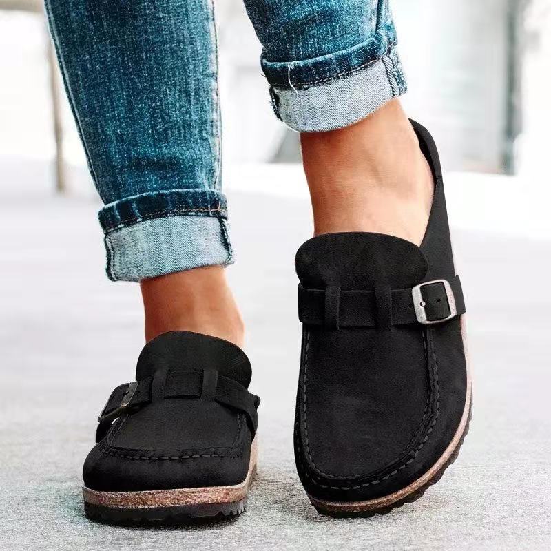 Women's Mule Sandals Buckle Strap Low Heel - OutfitLondon