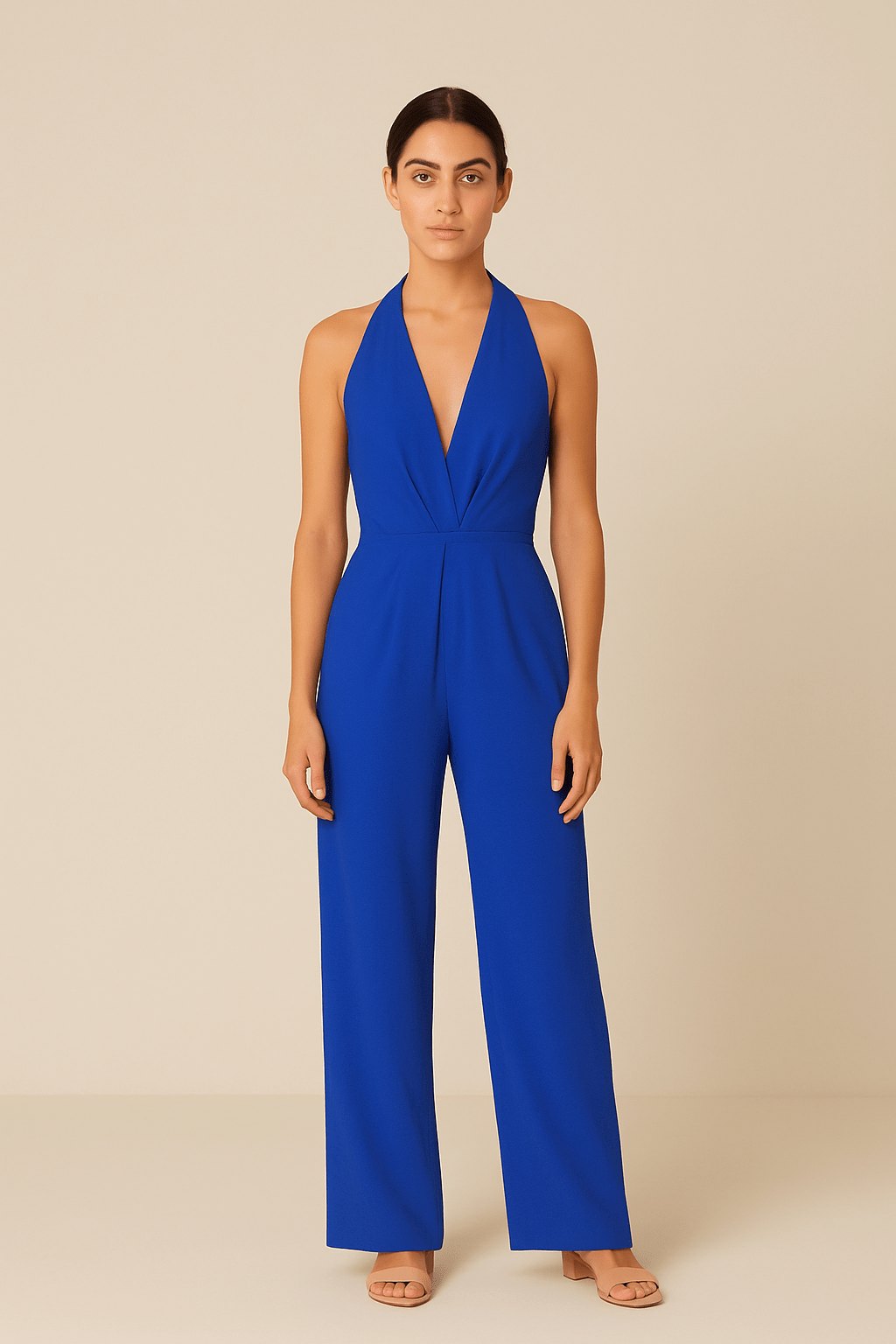 Women's Sleeveless Jumpsuit Deep V-Neck Wide Leg Elegant Fit
