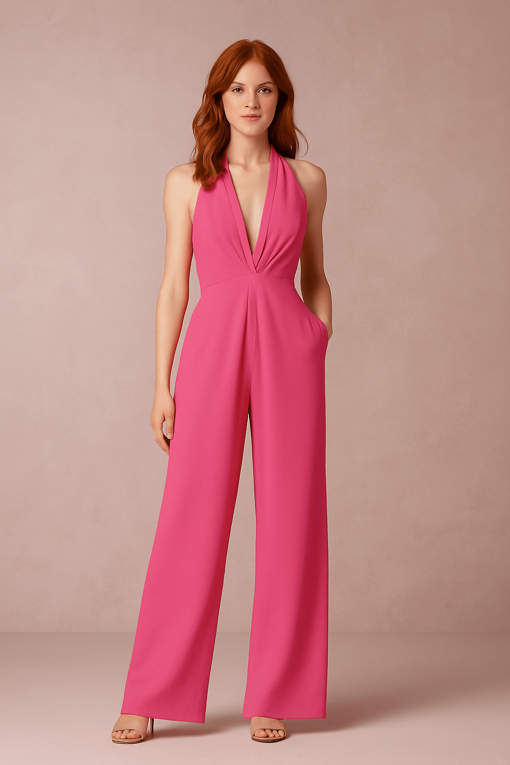 Women's Sleeveless Jumpsuit Deep V-Neck Wide Leg Elegant Fit