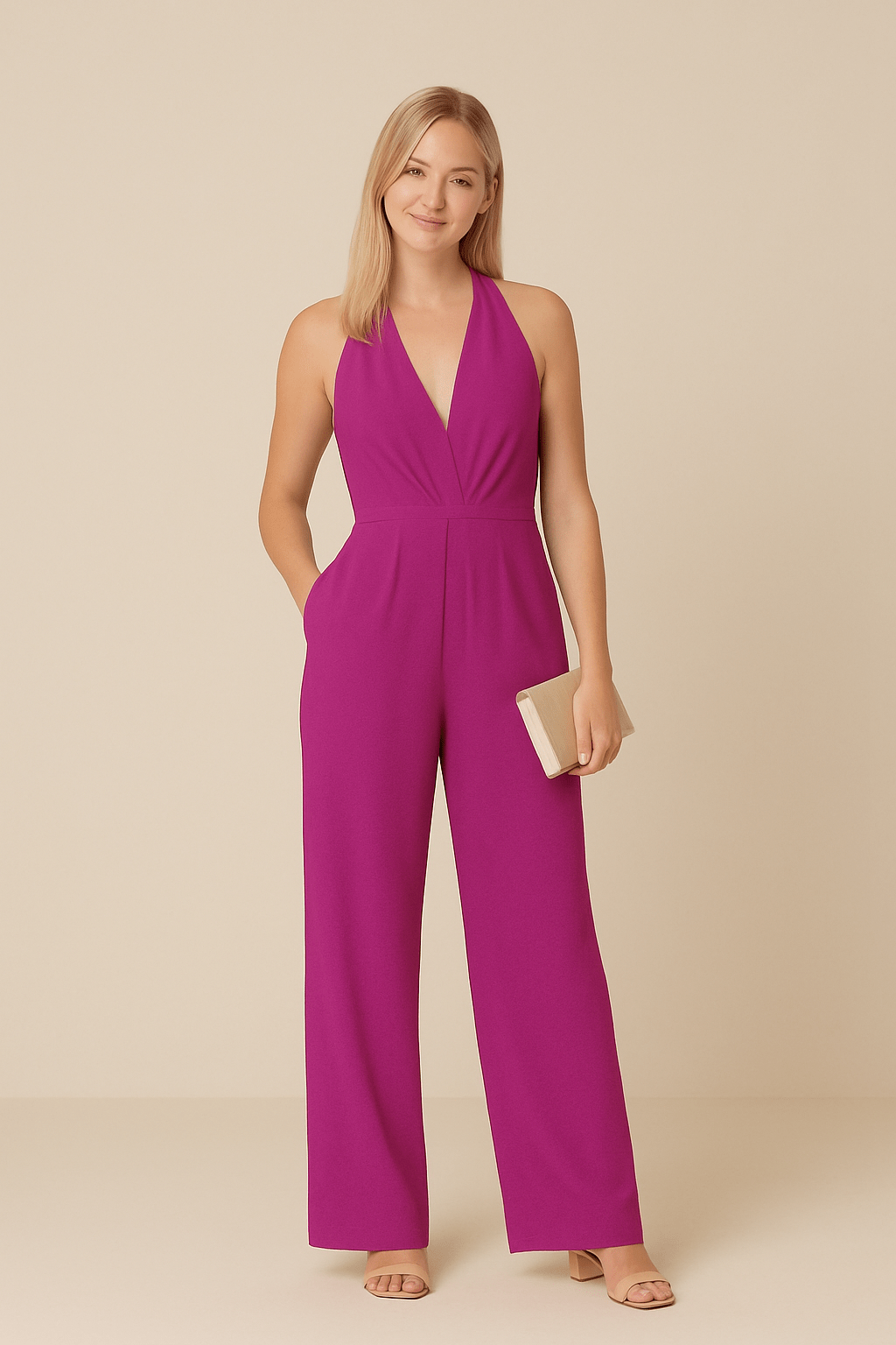 Women's Sleeveless Jumpsuit Deep V-Neck Wide Leg Elegant Fit