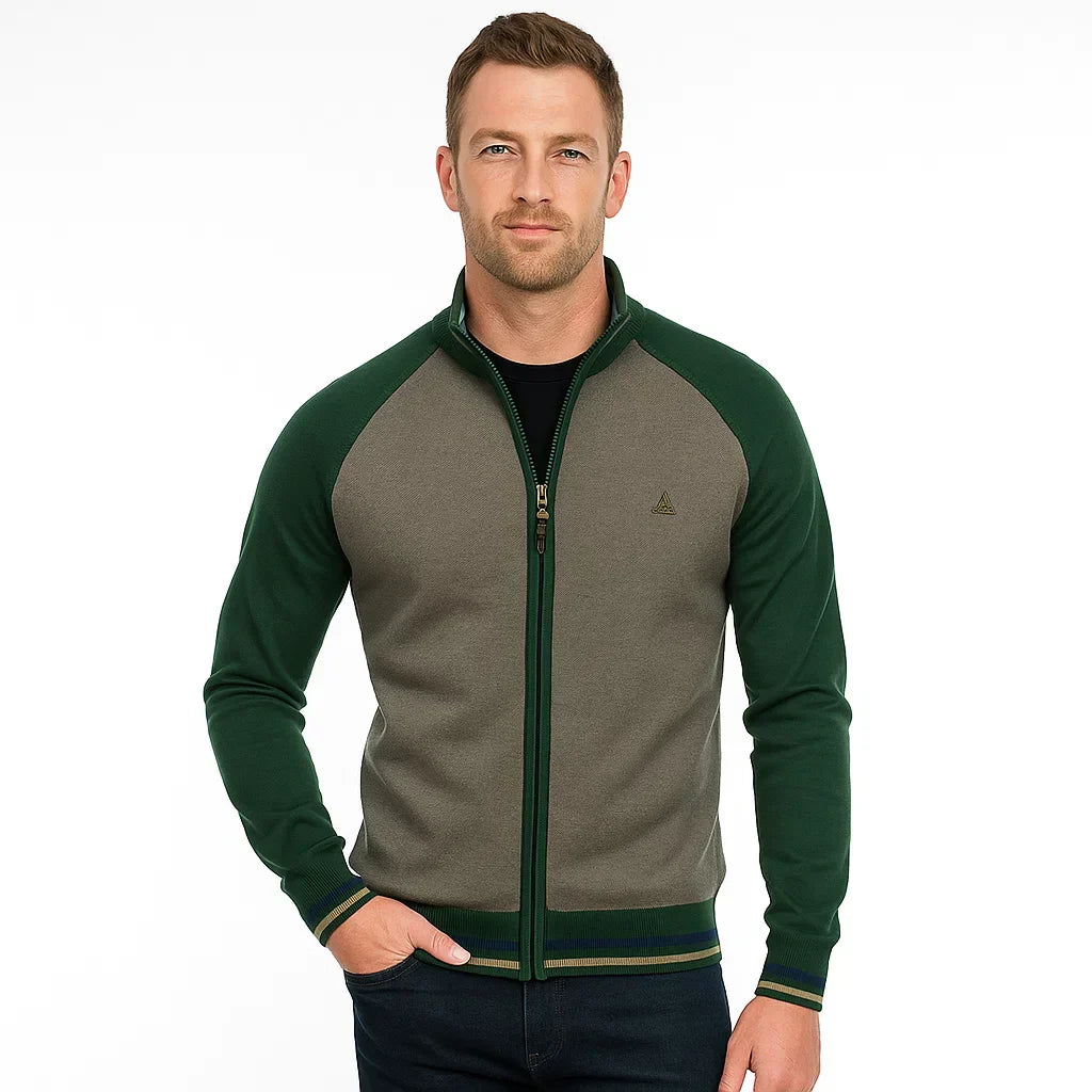Classic Dual Color Zip Up Sweater - OutfitLondon