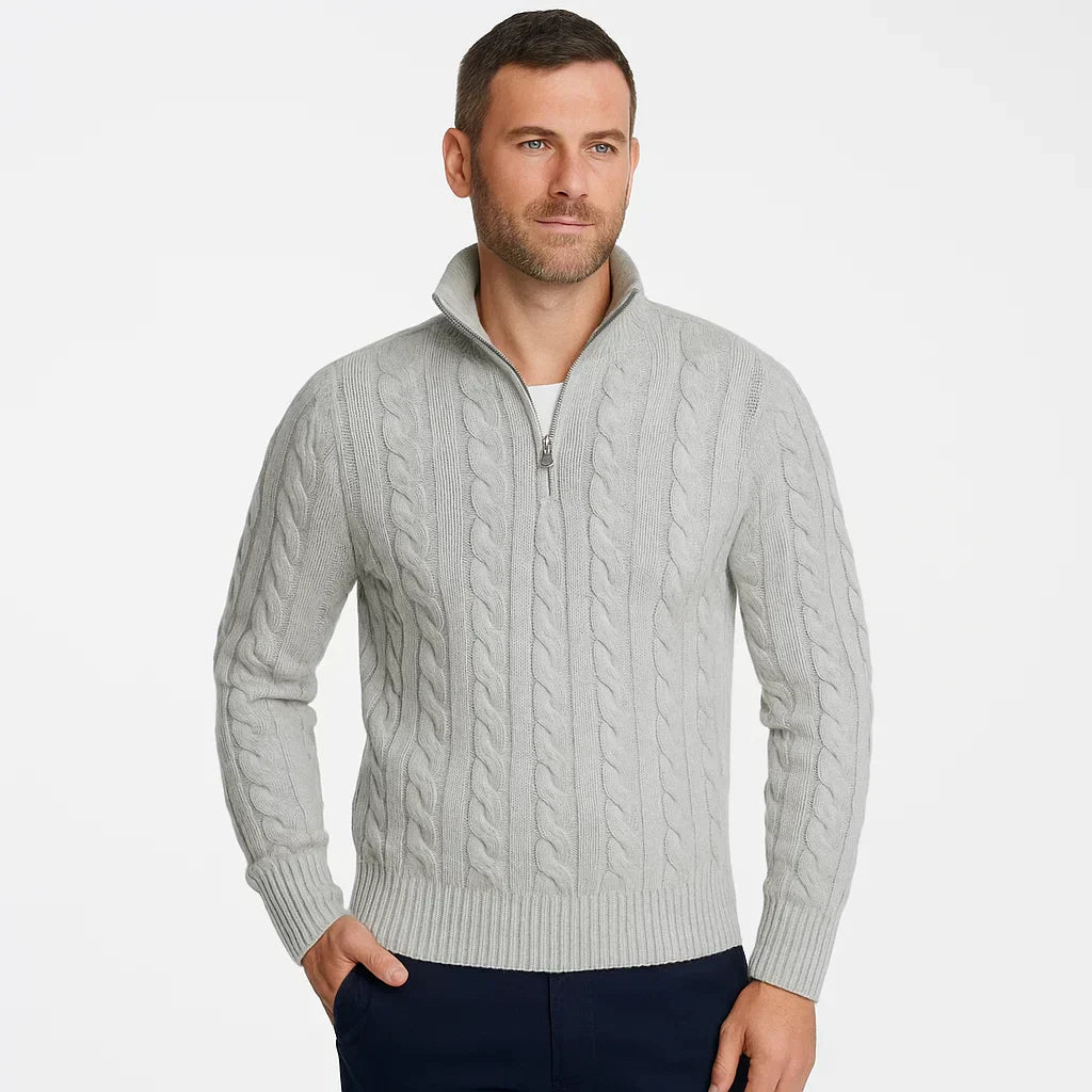 Men's Warm Crew Neck Quarter Zip Jumper Sweater - OutfitLondon