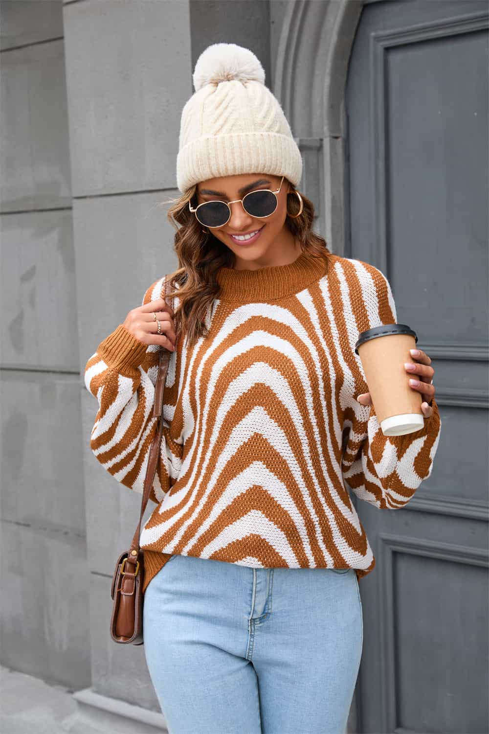 Navy Blue Crew Neck Graphic Sweater