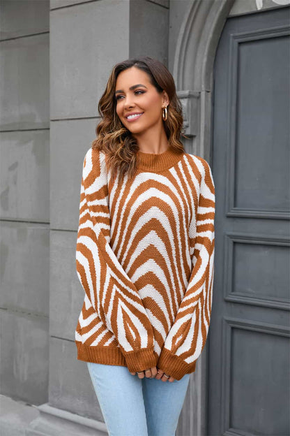 Navy Blue Crew Neck Graphic Sweater