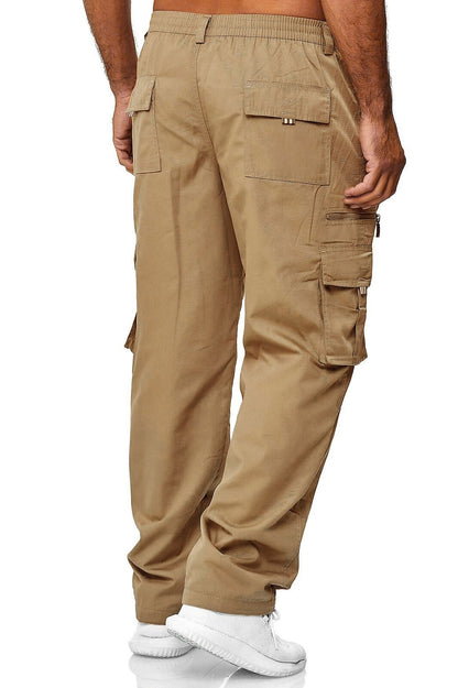 Men's Cargo Pants Elastic Waist Multiple Pockets Full Length Pants Outdoor Sports Casual