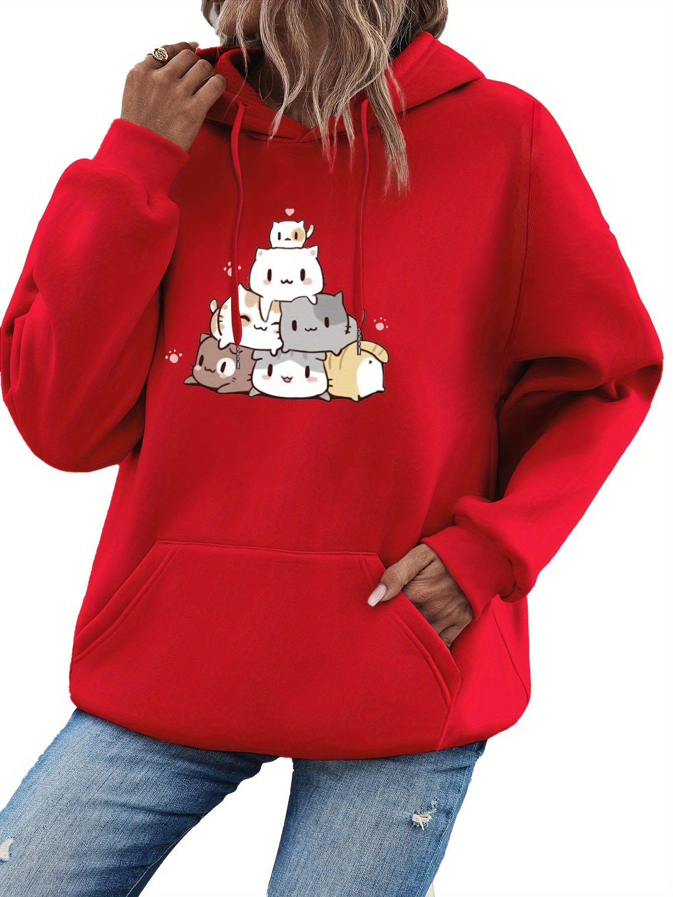 Cozy Ladies Funny Kitty Hooded Sweatshirt