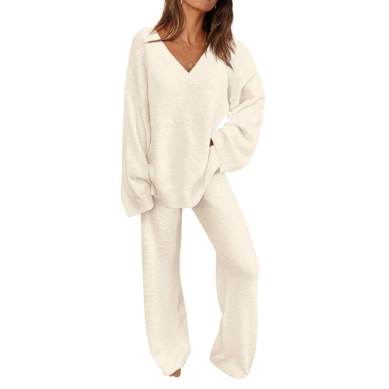 Comfy 2-Piece Loungewear Set Soft Top & Wide Leg Pants