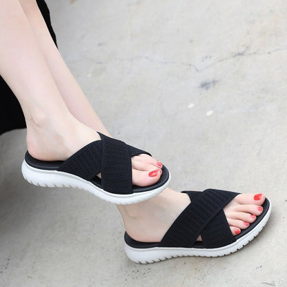 Women Orthopedic Sandals Mesh Anti-slip Broad Strap Beach Flat Sildes