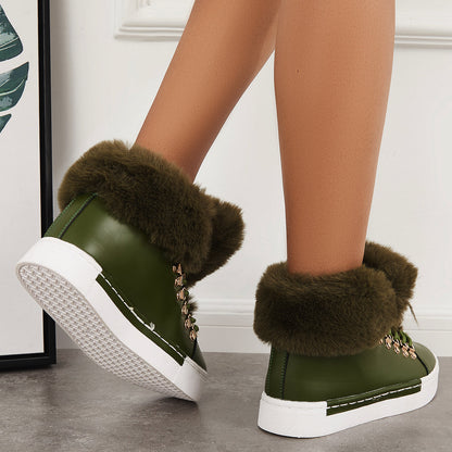 Platform Lace Up Warm Fur Lined Sneakers Flat Ankle Boots