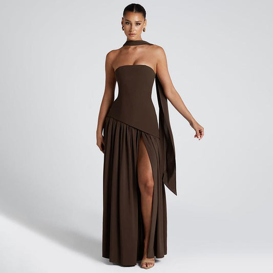 Chic Strapless Fit and Flare Evening Gown Dress - OutfitLondon