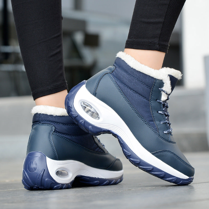 Women Air Cushion Sneakers Boots Warm Fur-Lining Booties