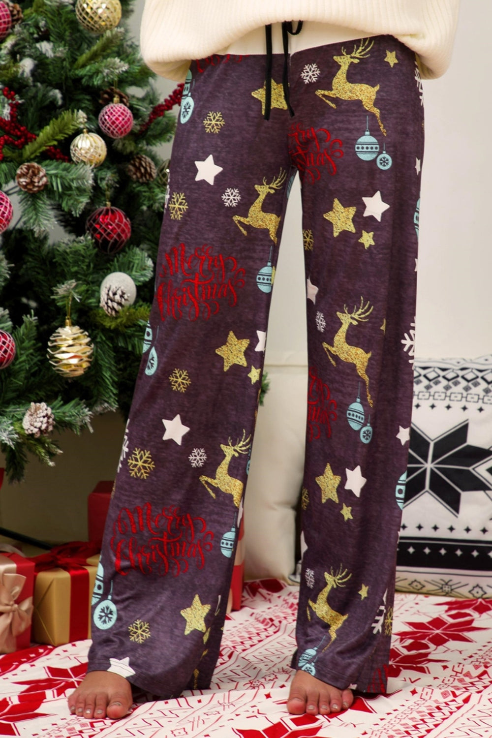 Fun Print Straight Leg Women's Holiday Pants