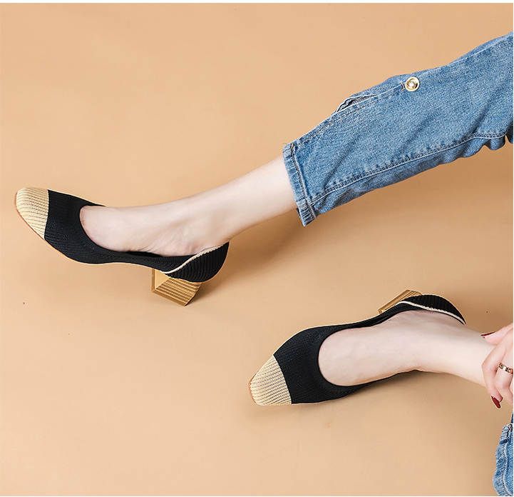 Comfortable Classy Knit Cap Toe Flats-Black Apricot