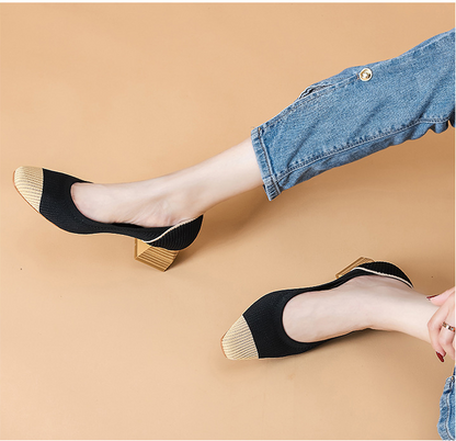 Comfortable Classy Knit Cap Toe Flats-Black Apricot