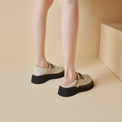 Round Toe Platform Mary Jane Loafers Buckle Strap Uniform Shoes