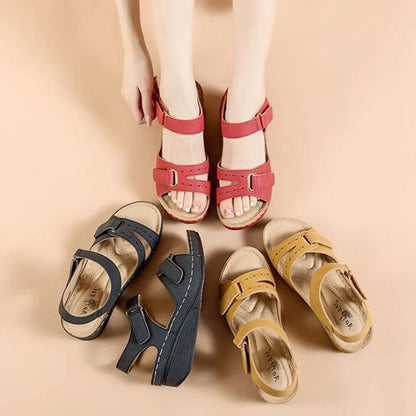 Orthopedic Wedge Velcro Leather Sandals For Women Casual Breathable Hollow Out