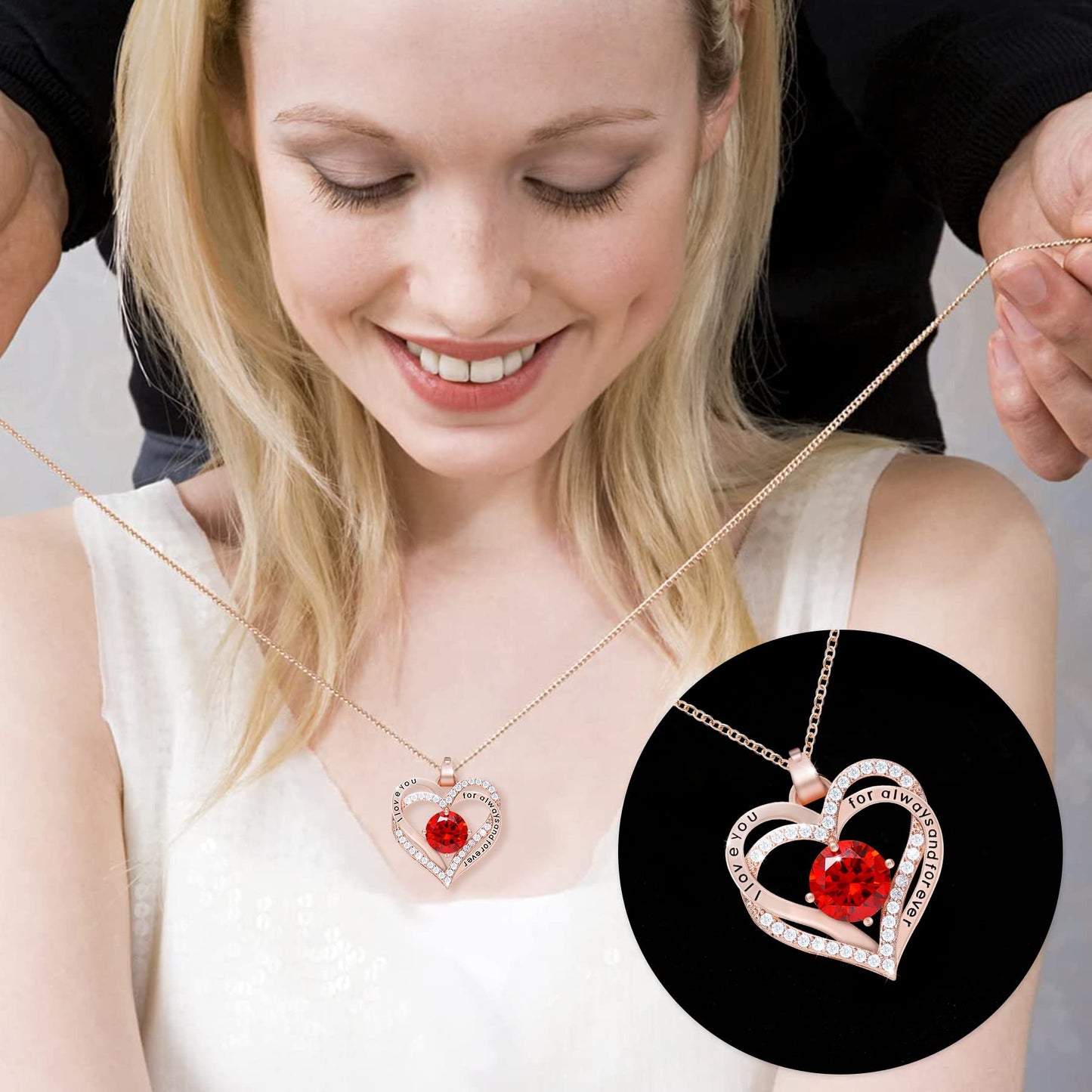 Preserved Real Rose With Forever Love Heart Necklace Gift Set