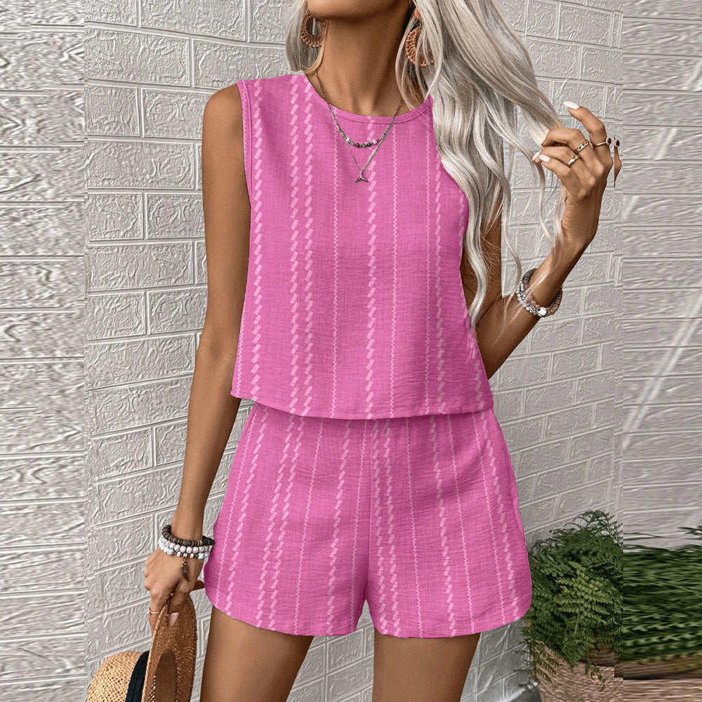 Women's Casual Cotton Sleeveless Top and Shorts Set