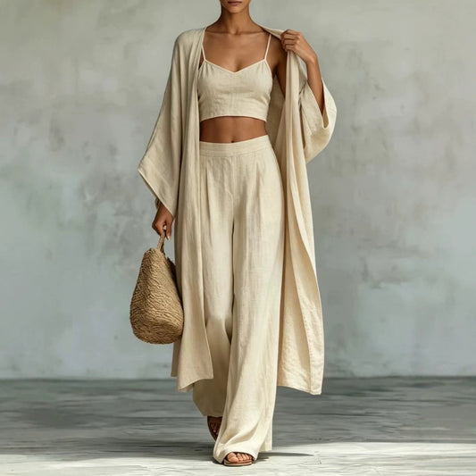 Women's Casual Knit Cardigan and Wide Leg Pants Set