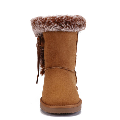 Non Slip Snow Short Booties Side Lace Up Faux Fur Ankle Boots