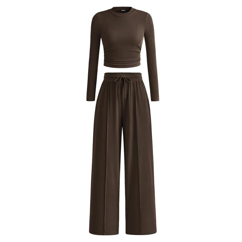 Soft Knit Long Sleeve Crop Top and Legging Set