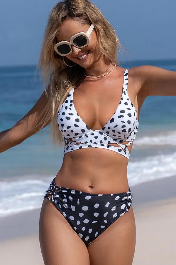Polka Dot High Waist Cut Out Bikini Swimsuit Set