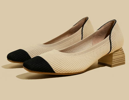Comfortable Classy Knit Cap Toe Flats-Apricot Black