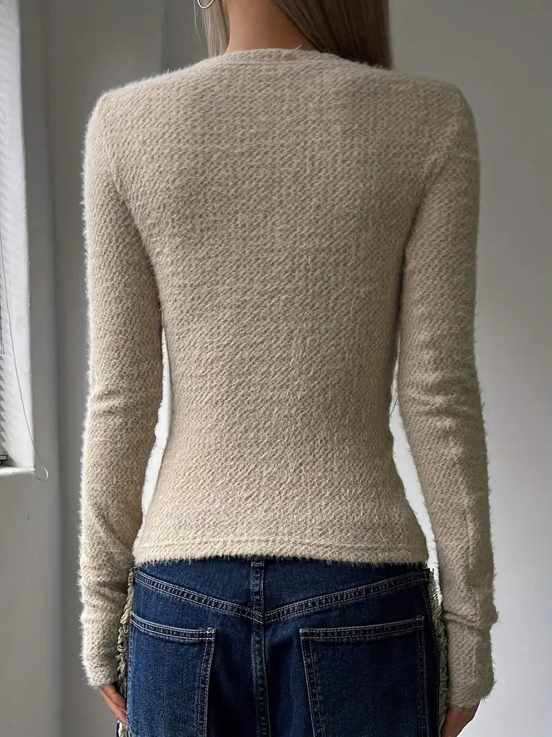 Simple Crew Neck Women's Knit Sweater