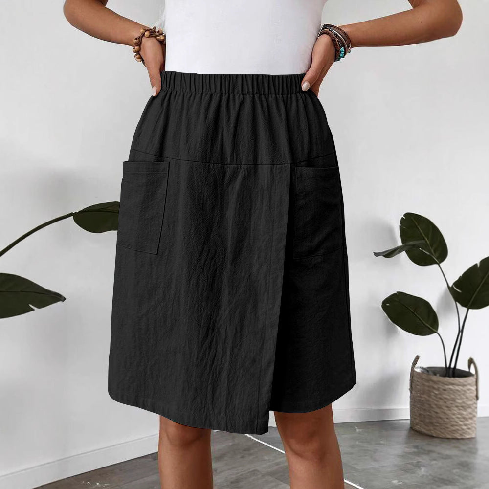 Women's Casual Cotton Pocket Pants with Elastic Waistband