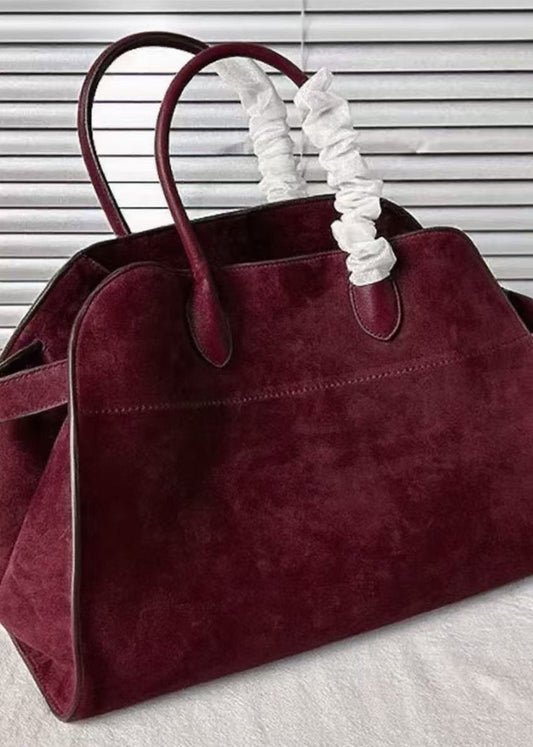 Women's Wine Red Suede Large Tote Bag - OutfitLondon