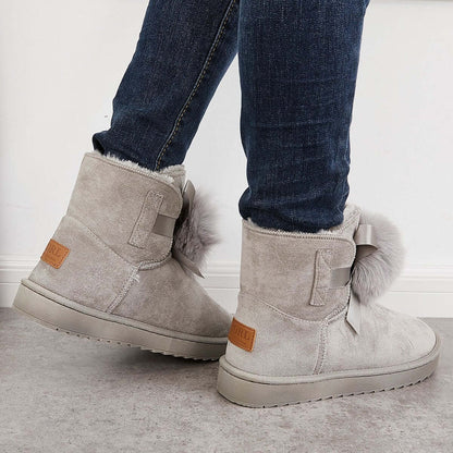 Warm Faux Fur Ankle Snow Boots Pompom Winter Booties