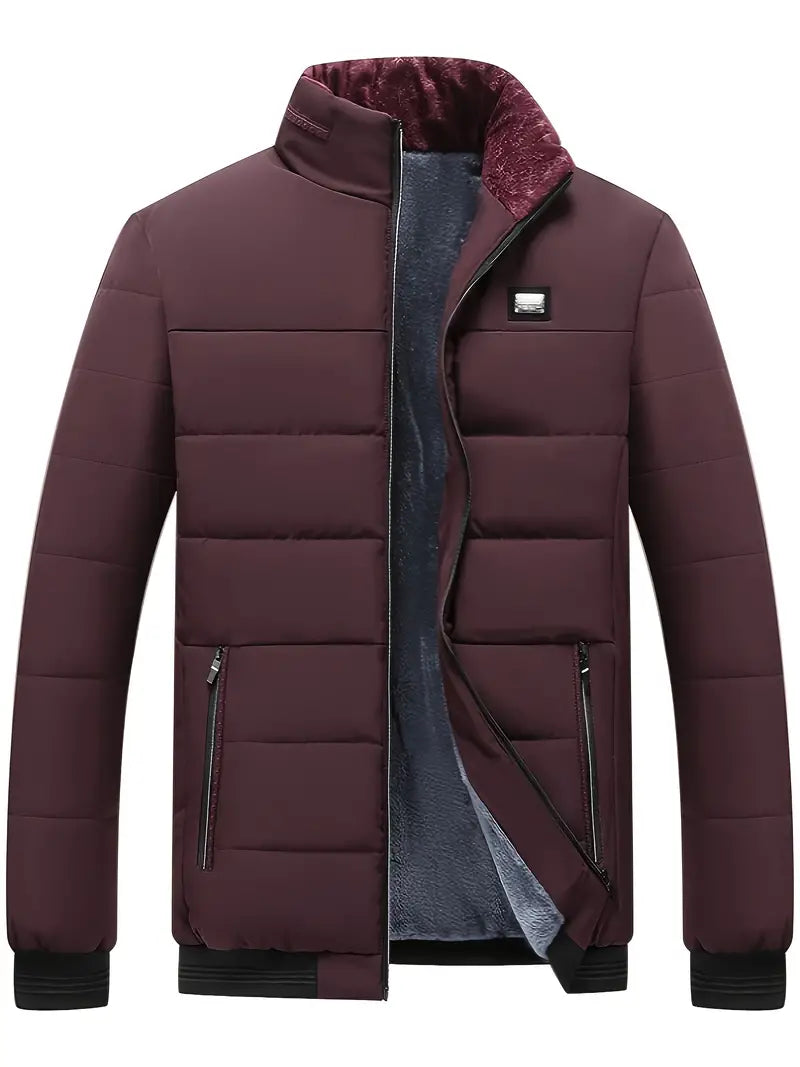 Stylish Mens Coat with Stand Collar: Warm Winter Parka with Fleece Lining