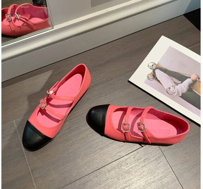 Ruond Toe Low Heel Mary Jane Pumps Buckle Dress Shoes