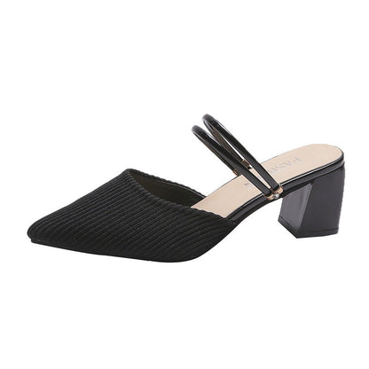 Pointed Toe Slingback Pumps Mary Jane Block Heel Mules Shoes