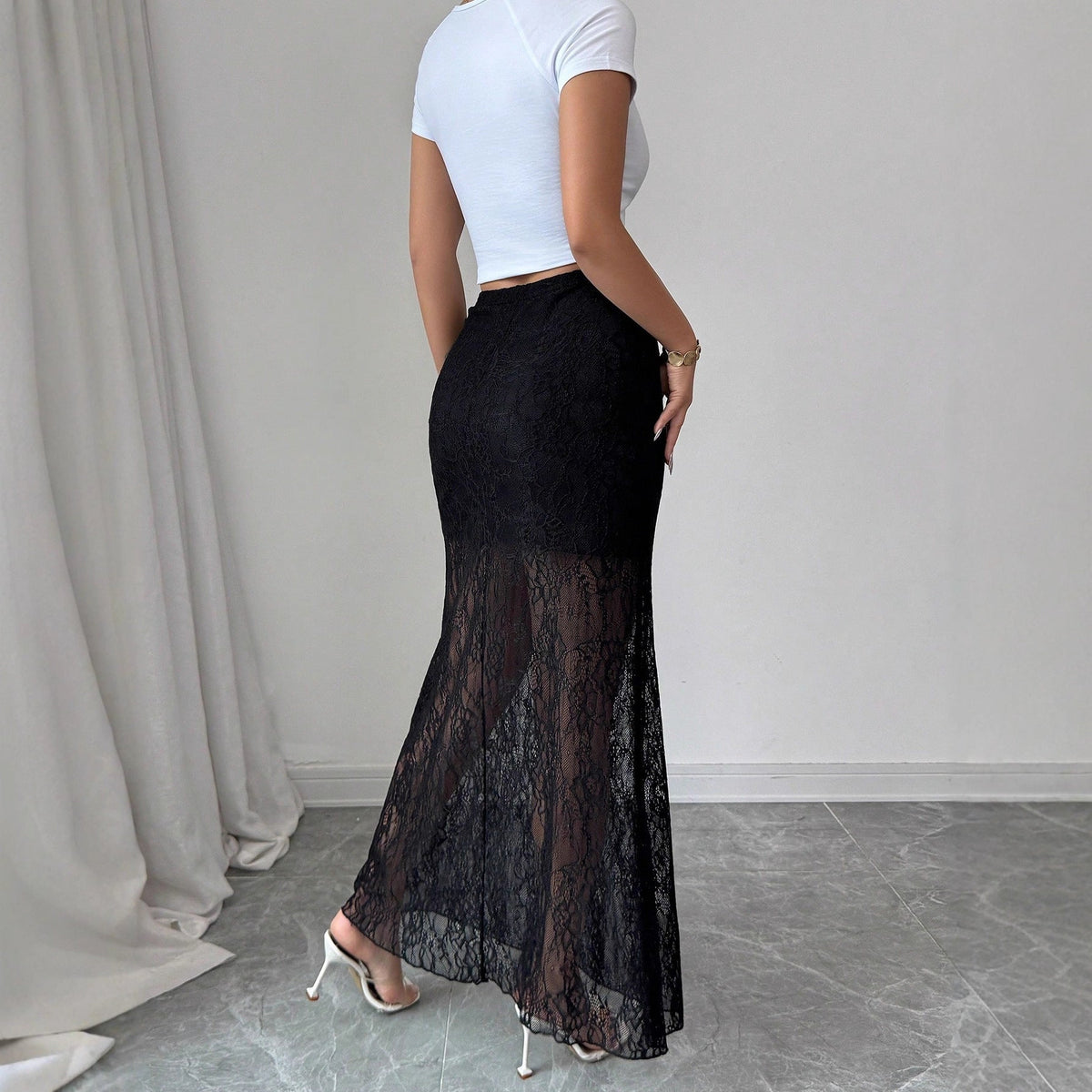Women's Elegant Lace High Waist Sheath Skirt