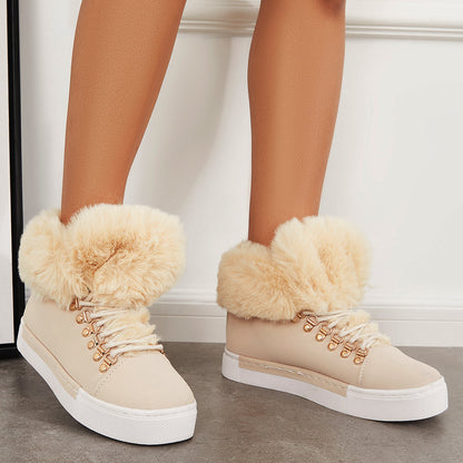 Platform Lace Up Warm Fur Lined Sneakers Flat Ankle Boots