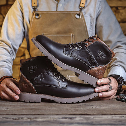 Men's Lace up Zippered Leather Boots