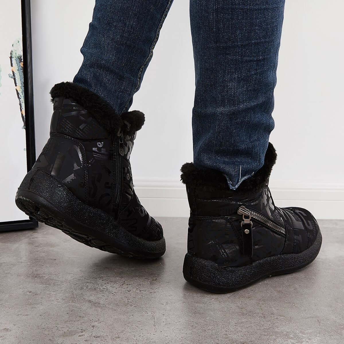 Warm Fur Lining Snow Booties Waterproof Ankle Boots