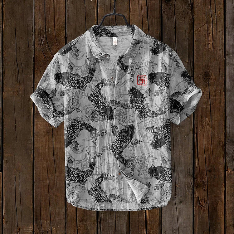 Traditional Asian Style Fish Print Shirt