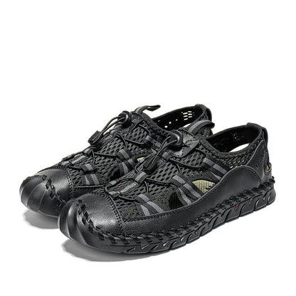 Men's Closed Toe Mesh Splicing Water Shoes Outdoor Microfiber Leather Sandals