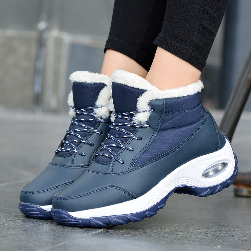 Women Air Cushion Sneakers Boots Warm Fur-Lining Booties