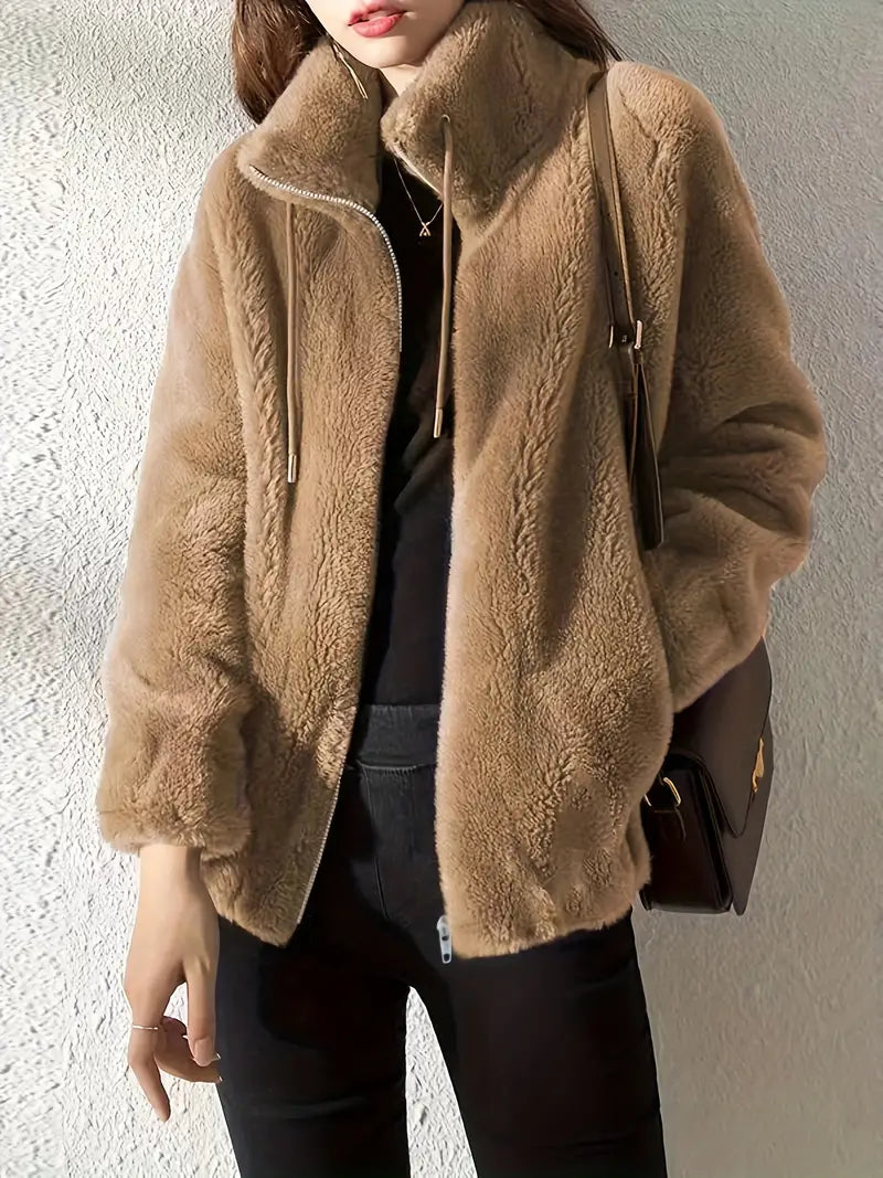 Red Plush Teddy Coat with Fuzzy Inner Lining