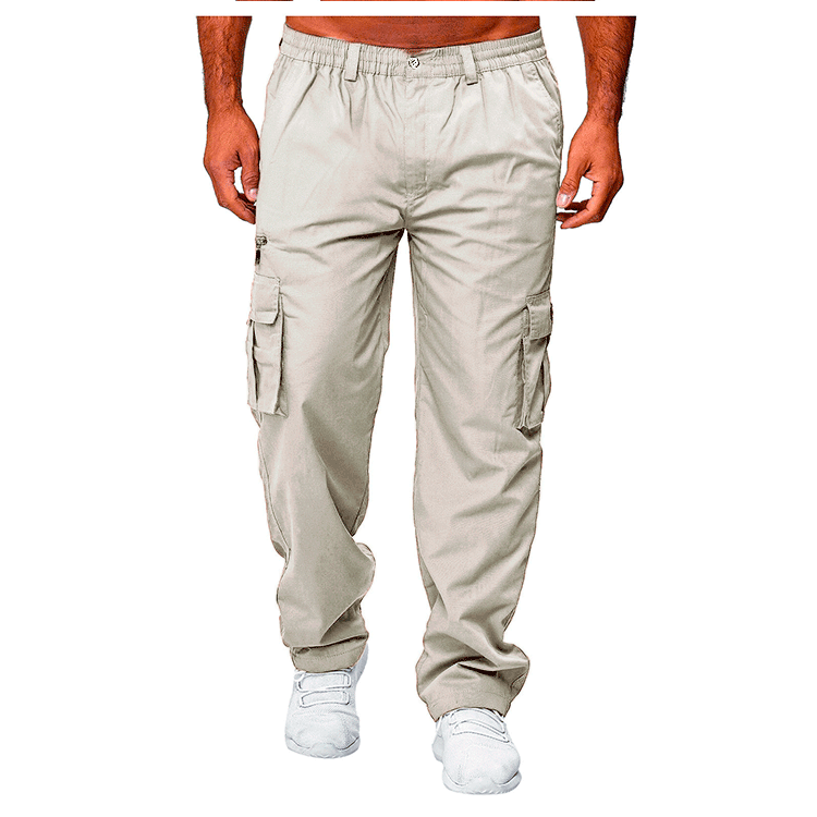 Men's Cargo Pants Elastic Waist Multiple Pockets Full Length Pants Outdoor Sports Casual