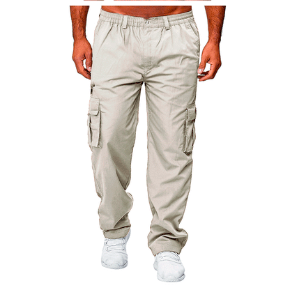 Men's Cargo Pants Elastic Waist Multiple Pockets Full Length Pants Outdoor Sports Casual