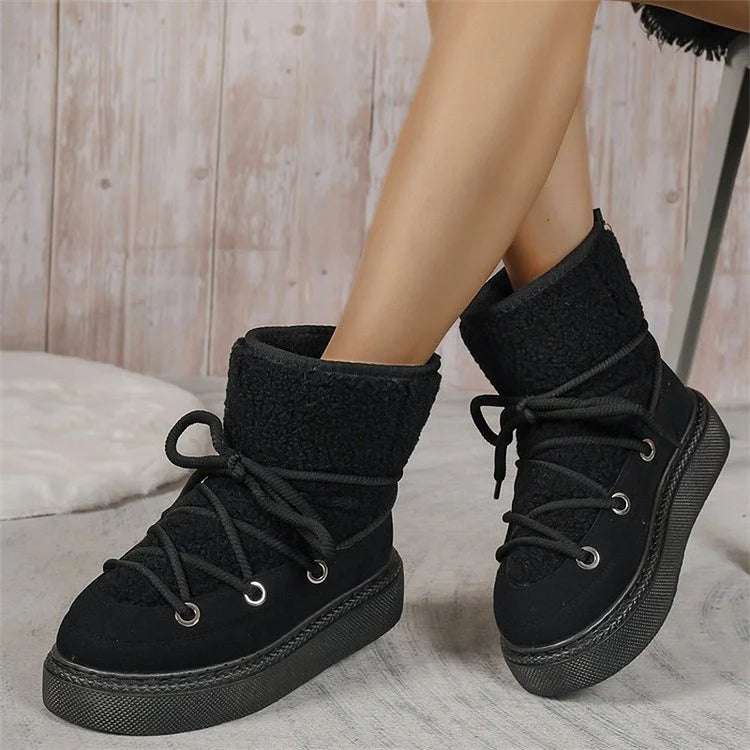 Warm Women's Fuzzy Winter Boots - Lace Up Design