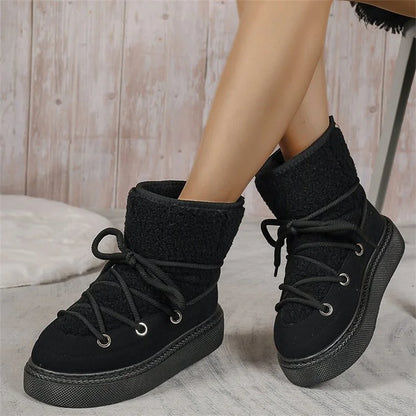 Warm Women's Fuzzy Winter Boots - Lace Up Design