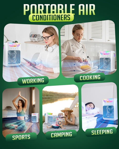 Portable Air Conditioner Fan – 3 Speeds & Colorful LED Lights