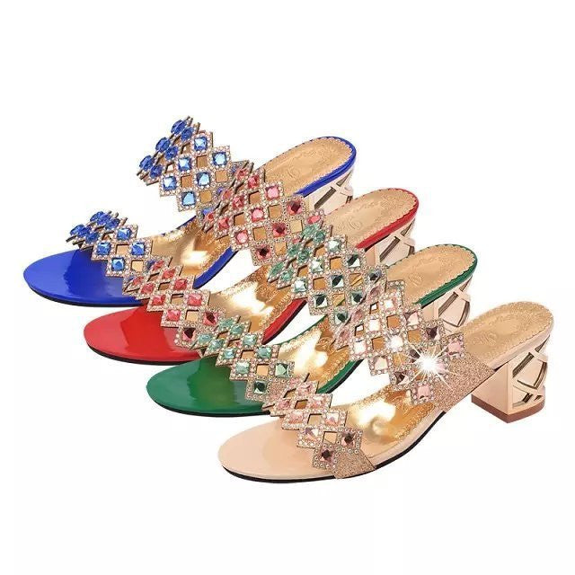 Chunky Heel Sandals For Women Comfy Rhinestone Light Fashionable Footwear