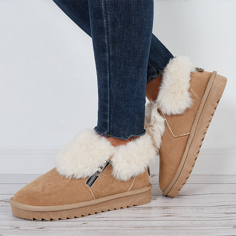 Plush Flats Slip on Snow Boots Faux Fur Lined Loafer Shoes