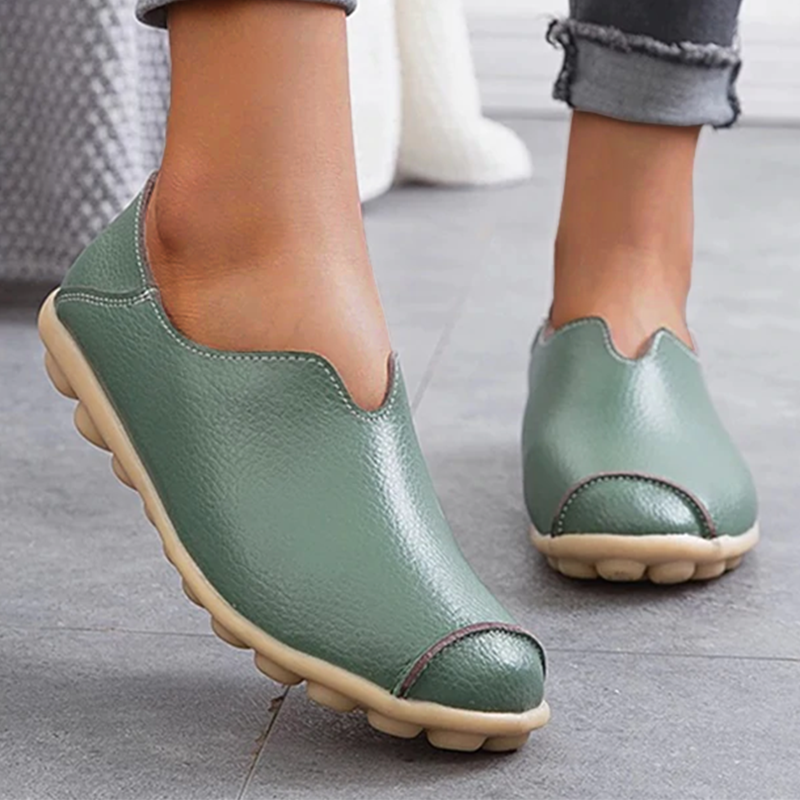Woman Casual Flat Heel Cow Tendon Low Top Closed Toe Slip On Comfortable Work Shoes
